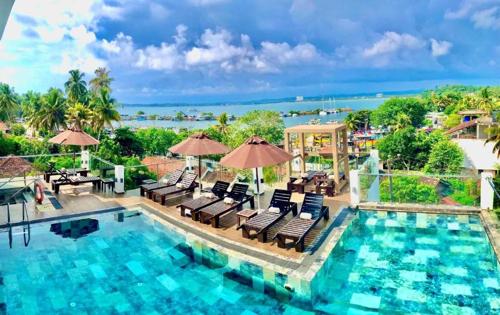 Rooftop pool overlooking the bay